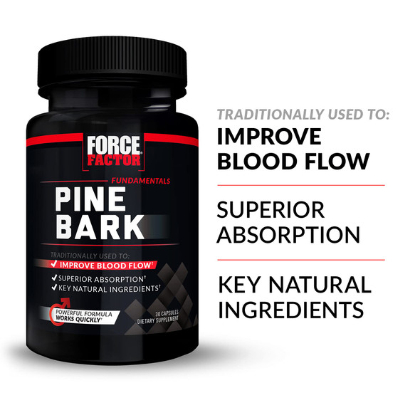 Force Factor Pine Bark Extract, Traditionally Used to Support Nitric Oxide Production, Enhance  Flow and Circulation, Made with Key  Ingredients, Superior Absorption, Black, 30 Count