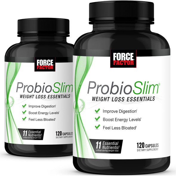 Force Factor ProbioSlim Weight Loss Essentials, 2-Pack, Complete Digestive Health and Energy Boosting Probiotic Supplement for Women and Men with Electrolytes and Green Tea Extract, 240 Capsules