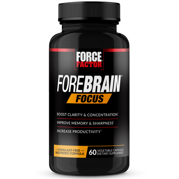 Forebrain Focus Brain Booster, Brain Supplement to Boost Clarity & Concentration, for Memory & Sharpness & Increase Productivity, Nootropic Brain Support Supplement, 60 Capsules, Black (FFS-00923-FG)