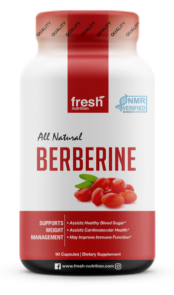 Berberine 500mg with Added Chromium  NMR Verified Berberine Supplement  Vegan Friendly, Non GMO, Soy and