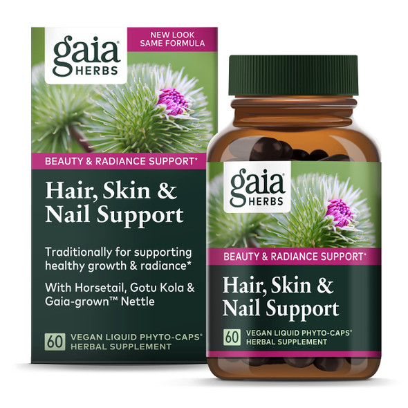 Gaia Herbs Hair, Skin & Nail Support - Helps Promote Healthy Skin, Hair Growth & Nail Growth - with Horsetail, Alfalfa, Burdock, Gotu Kola & Nettle - 60 Vegan Liquid Phyto-Capsules (15-Day Supply)
