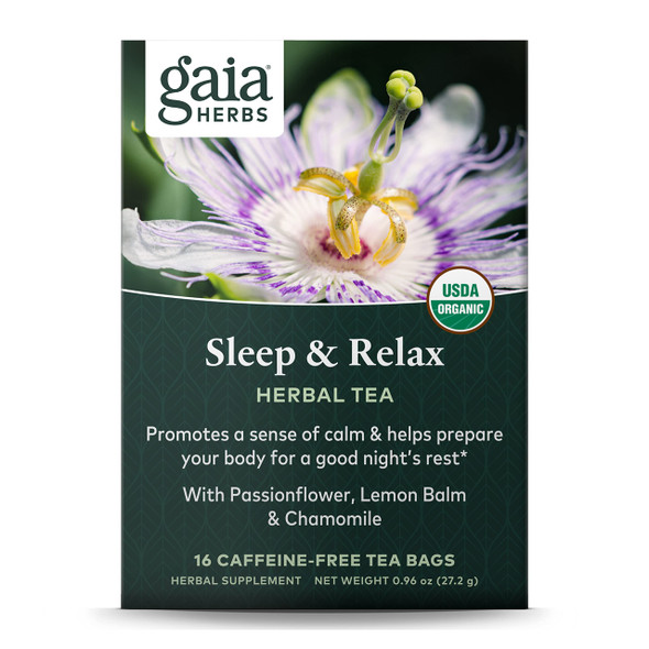 Gaia Herbs Sleep & Relax Herbal Tea - Supportive Sleep Aid for a  Calm to Prepare for a Good Nights Rest* - With Passionflower, Chamomile & Lemon Balm - 16 -Free Tea Bags