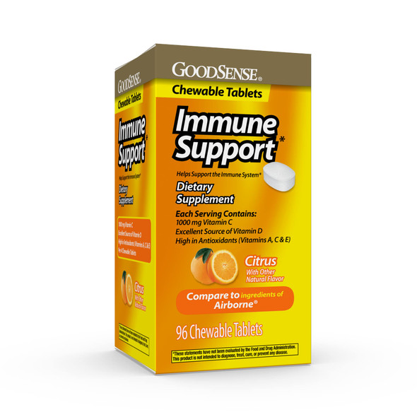 Good Sense Citrus Immune Support Chewable Tablets. A Custom Blend of 10 Vitamins, Minerals and Herbs, Including 1,000 mg of Vitamin C , 96 Count