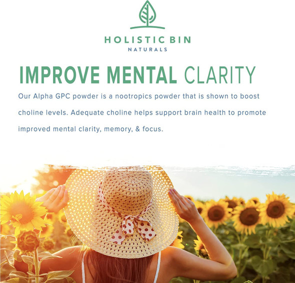 Holistic Bin AlphaSize GPC Powder | Bioavailable Choline Supplement | Alpha GPC Powder | Brain Support Supplement for Memory, Focus, & Physical Endurance Support