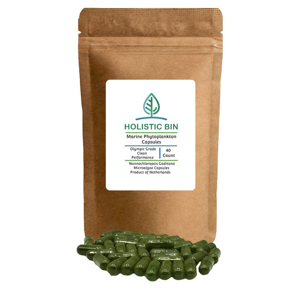 Holistic Bin Marine Phytoplankton Capsules ly Grown in Nordic Seawater | Vegan Omega 3 Supplement | Rich in Amino s, Chlorophyll, Vitamins, & Trace Minerals