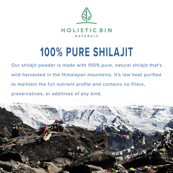 Holistic Bin Raw Shilajit Powder Himalayan Wildcrafted, Full Spectrum Extract | 100% Pure Organic Shilajit - No Fillers | Rich in Fulvic  and Trace Minerals (25 Servings)