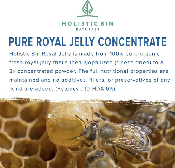 Holistic Bin Royal Jelly Powder 3X Concentration (25 Servings)| Rich in Proteins (Collagen), Amino s, Probiotics,  Superfood