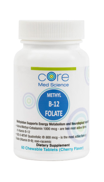 Active Methyl B-12 Folate by Core Med Science - 1000mcg B-12 and 800mcg Methyl Folate - 60 Lozenges - Vitamin B Supplement