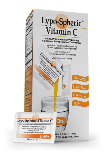 LypoSpheric Vitamin C  1,000 mg Vitamin C & 1,000 mg Essential Phospholipids Per Packet  Liposome Encapsulated for Improved Absorption  100% NonGMO, 1 Carton, 0.2 Fl Oz (Pack of 30)