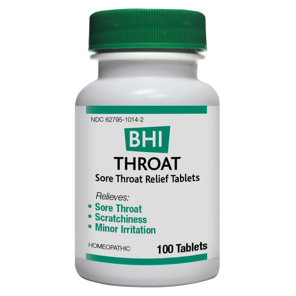 BHI Throat Sore Throat Relief , Safe Homeopathic Relief - 100 Tablets