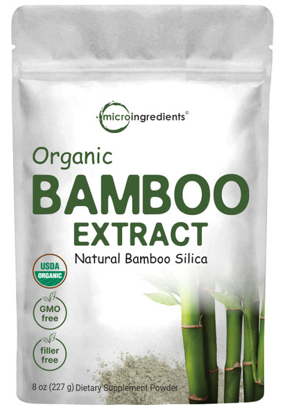 Micro Ingredients Organic Bamboo Extract Powder, 8 Ounce (1 Year Supply), Rich in Silica and Minerals, Supports Healthy Skin, Nail, Hair, Joints and Bones, Non-GMO and Vegan Friendly