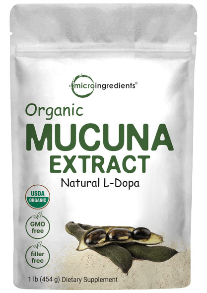 Organic Mucuna Pruriens Extract Powder (Contains  L Dopa),1 Pound (908 Servings), Pure Mucuna Supplement, Promote Mood, Brain Health and Boosts Immune System, Energy, Vegan Friendly