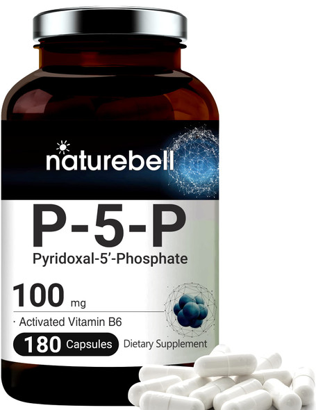 P5P Vitamin as Pyridoxal 5 Phosphate 100mg, 180 Capsules, Activated P5P Vitamin B6 Supplements, Support Brain Health & Memory Function, No GMOs