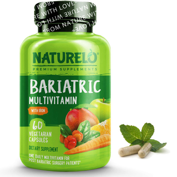 NATURELO Bariatric Multivitamin - One Daily with Iron - Supplement for Post Gastric Bypass Surgery Patients -   Food Nutrition - 60 Veggie Capsules