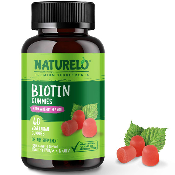 NATURELO Biotin Gummies - Supports Healthy Hair, Skin & Nails - High Potency 2500 mcg - Non GMO,  - 60 Gummies