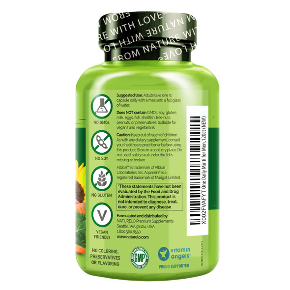 NATURELO One Daily Multivitamin for Men - with Vitamins & Minerals + Organic  Foods - Supplement to Boost Energy, General Health - Non-GMO - 120 Capsules - 4 Month Supply