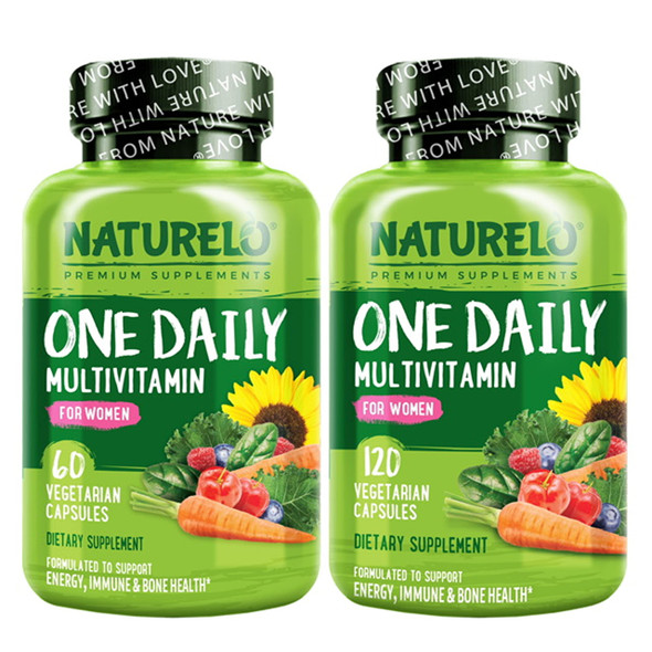 NATURELO One Daily Multivitamin for Women - Energy Support -  Food Supplement to Nourish Hair, Skin, Nails - Non-GMO - No Soy -  - 60 Capsules | 2 Month Supply