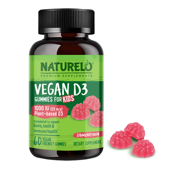 NATURELO Vegan D3 Gummies for Kids - 1000 IU Vitamin D3 - Plant-Based  Food Supplement for Children 4 and Older - 60 Vegan-Friendly Gummies