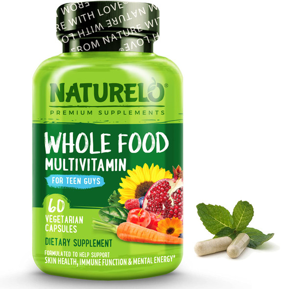 NATURELO  Food Multivitamin for Teenage Boys - Vitamins and Minerals Supplement for Active Kids - with Plant Extracts - Non-GMO - Vegan & Vegetarian - 60 Capsules