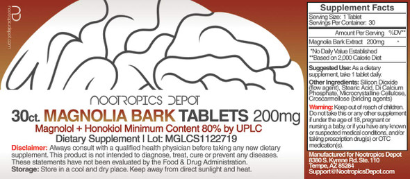 Magnolia Bark Extract Tablets | 200mg | 30 Count | Magnolia officinalis