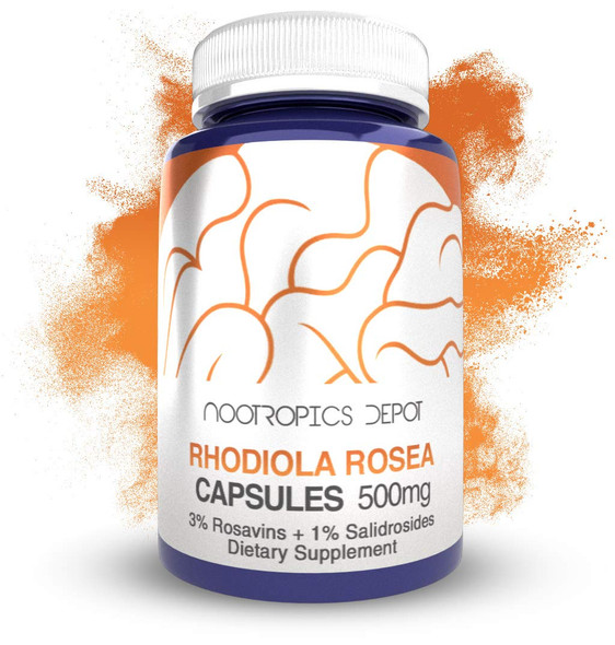 Nootropics Depot Rhodiola Rosea Capsules | 500mg | 3% Rosavins | 60 Count | Adaptogen Herb | Ayurvedic Supplement | Supports Healthy  Levels* | Promotes Brain Health*