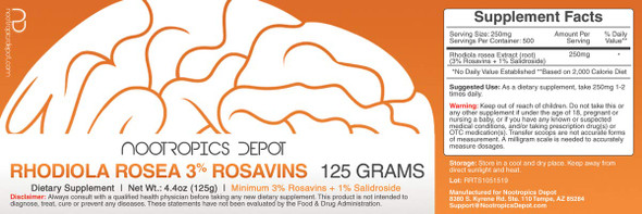 Rhodiola Rosea Powder | 3% Rosavins | 125 Grams | Ayurvedic Herb | Adaptogen Supplement | Supports Healthy  Levels | Promotes Brain Health