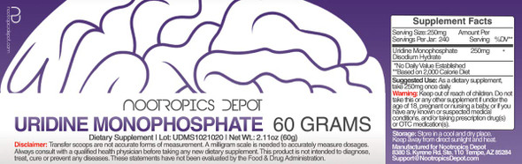 Uridine Monophosphate Powder | 60 Grams | Di Salt | Supports Healthy Cognitive Function + Enhances Memory | Supports Healthy Mitochondrial Function