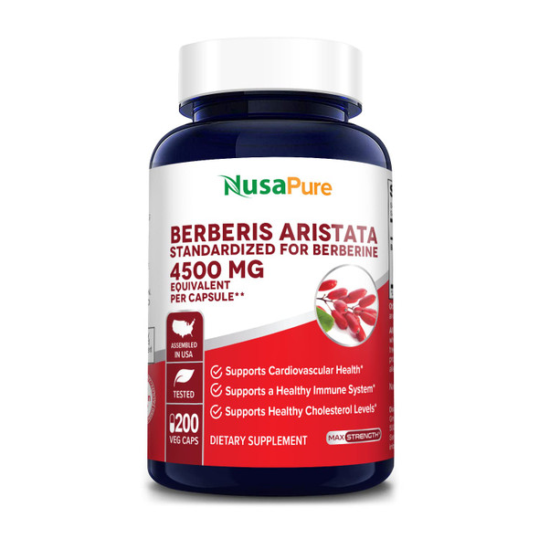 Berberine HCI 4500 mg - 200 Veggie Caps - 6 Months Supply - (100% Vegetarian, Non-GMO & Gluten-Free)