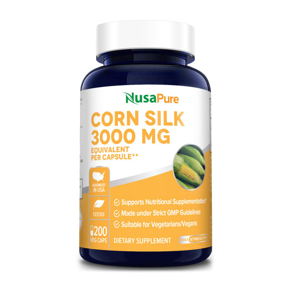Corn Silk Extract 3,000 mg per caps - 200 Veggie Caps (100% Vegetarian, Non-GMO, Extract 20:1 & Gluten-Free)