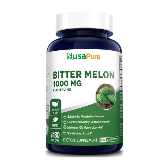 NusaPure Bitter Melon Extract 1000 mg 180 Veg Caps (100% Vegetarian, Non-GMO & Gluten-Free)