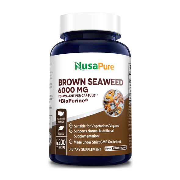 NusaPure Brown Seaweed Extract 6,000 mg with Bioperine - 200 Veggie Capsules (100% Vegetarian, Non-GMO & )