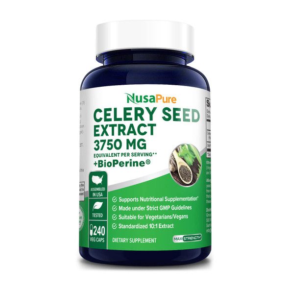 NusaPure Celery Seed Extract Capsules | 3750mg | 240 Veggie Caps | Non-GMO and