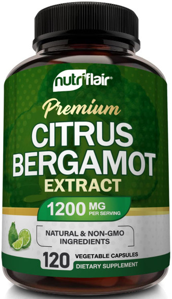 NutriFlair Citrus Bergamot 1200mg, 120 Capsules - 25:1 Citrus Bergamia - Essential Oil and Citrus Bioflavonoids Supplements - , Non-GMO Pills