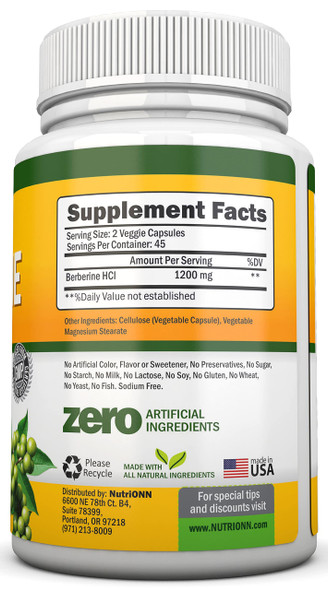 Berberine - 1200Mg  - 90 Vegetarian Capsules - Pure Berberine  Extract Supplement - Superior Potency to Support Immune Health