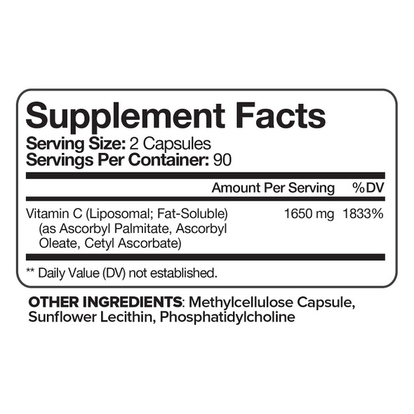Nutrivein Liposomal Vitamin C 1650mg - 180 Capsules - High Absorption Ascorbic  - Supports Immune System & Collagen Booster - Powerful Antioxidant