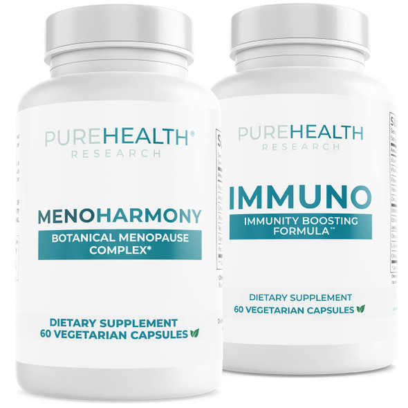 PUREHEALTH RESEARCH MenoHarmony Supplement & Immuno Formula Bundle - Supplement for Women Hormone Harmony and Immunity Boosting