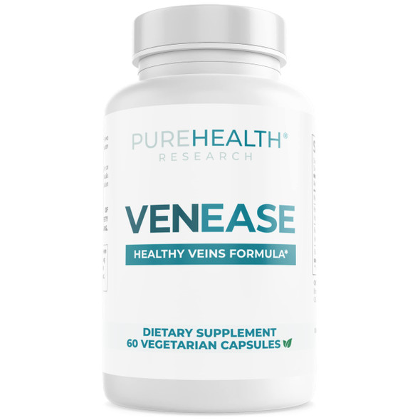 PUREHEALTH RESEARCH VenEase Vein Support Supplements - Restless Legs Formula  Circulation Supplement for Vein and Hemorrhoid Health with Horse Chestnut Extract, Rutin and Buthers Broom, 60 ct