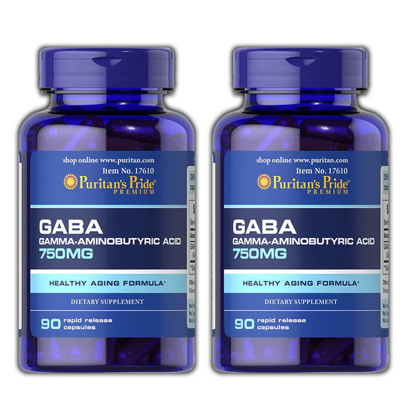 Puritan's Pride GABA, Gamma Aminobutyric , 750 mg - 90 Capsules - Pack of 2