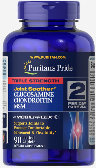 Puritan's Pride Triple Strength Glucosamine, Chondroitin & MSM Joint Soother, 90 Coated Caplets