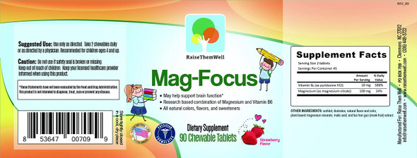 Magnesium Focus Supplement for Kids -  Strawberry Flavored Chewable Kids Focus Vitamins, Focus, and Attention Supplement for Kids