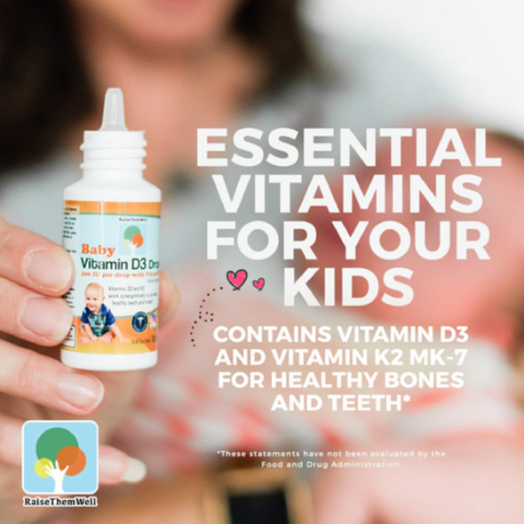 Raise Them Well- Vitamin D and K Drops for Bone and Teeth Health, 365 Servings, 0.36 fl/oz