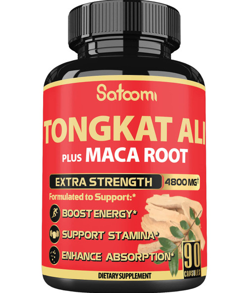 Tongkat Ali Root Extract 300:1 Capsules - Equivalent to 4800mg Combined Maca Root & Black  - Support Memory, Strength, Energy & Immune - 90 Vegan Caps - 3 Month Supply - Non-GMO,