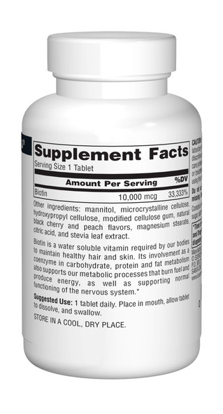 Biotin 10,000 mcg Hair Skin and Nail Support by Source s. Non-GMO, Vegetarian, 120 Fast Melt Tablets