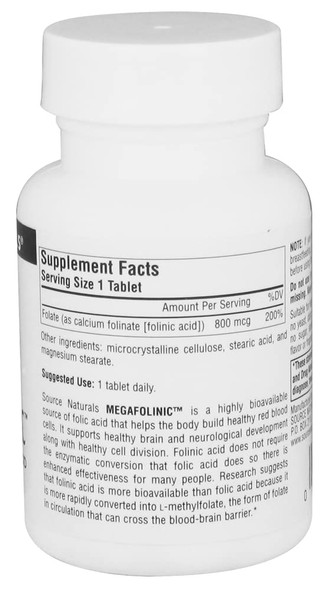 Source s MegaFolinic 800mcg Bioactive Folic , Brain & Cell Health - 120 Tablets