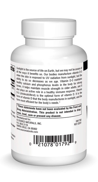Source s Vitamin D-3 1000 iu Supports Bone & Immune Health (200 Tablets)