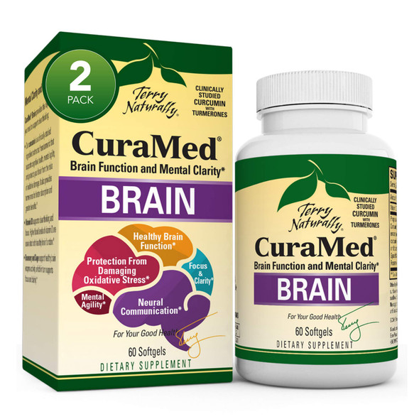 Terry ly CuraMed Brain - 60 Softgels - Pack of 2 - BCM-95 Curcumin & Vitamin D3 Supplement - Supports Brain Health, Mental Clarity & Focus - Non-GMO,  - 60 Total Servings