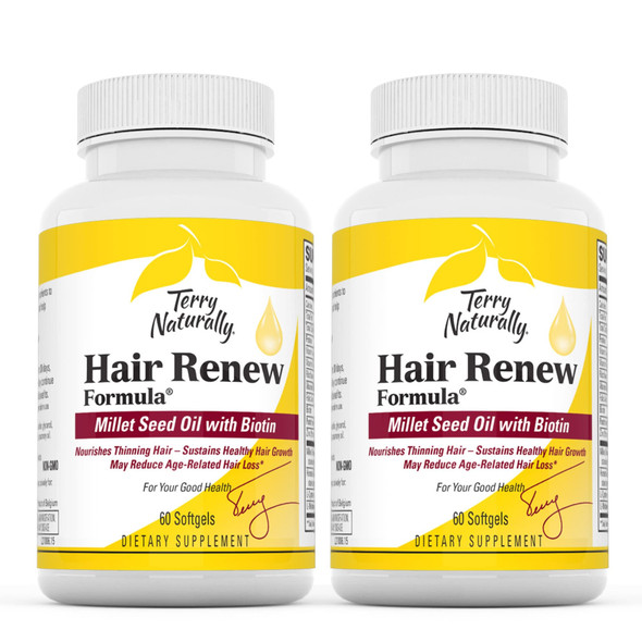 Terry ly Hair Renew Formula (2 Pack) - 60 Softgels - Supports Healthy Hair Growth, Nourishes Thinning Hair, Contains Millet Seed Oil, Horsetail, Biotin & Folic  - Gluten-Free - 60 Servings