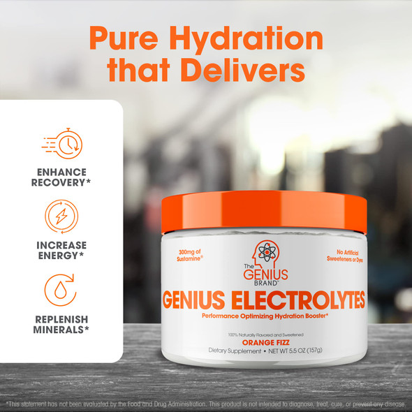 Genius Electrolytes Powder Drink Mix, Orange Fizz, 30 Servings -  Hydration Booster & Endurance Supplement with Potassium, Magnesium & Zinc -  Free & No  Sweeteners or Dyes