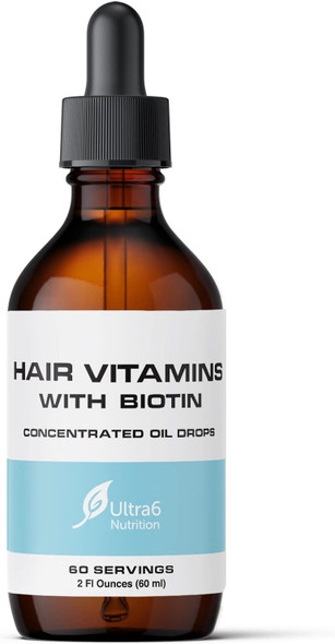 Liquid Biotin with Hair Vitamins, Vitamin C, Organic Coconut Oil, Vitamin E + Vitamin B6. For Hair Skin + Nails and Immunity Support. A Biotin Liquid + Hair Oil Supplement