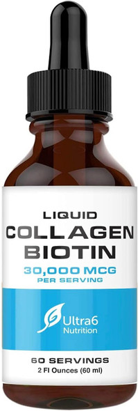 Liquid Collagen Biotin Drops. Liquid Collagen for Women and Men. Liquid Biotin for Hair Growth, Healthy Nails and Skin with 30,000 mcg + Vitamin C